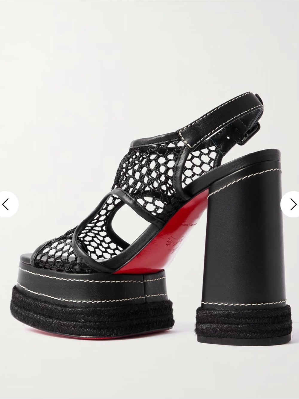 Christian Louboutin Black Mesh Platform Sandal with Red Sole